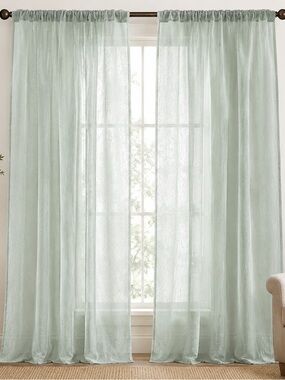 Royal Velvet Set of 4 Mineral Sage Crushed Voile Sheer Curtain Panels 50x84